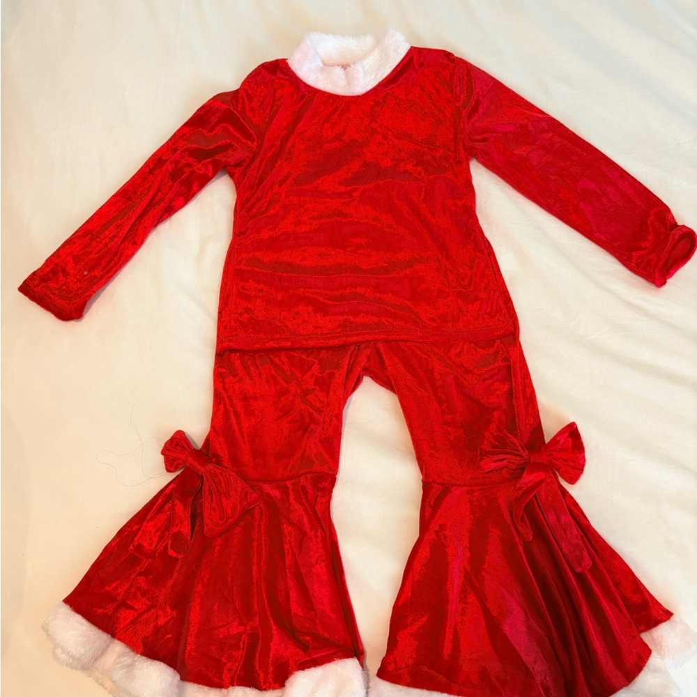 Kids Red Velvet Holiday Costume with White Trim
